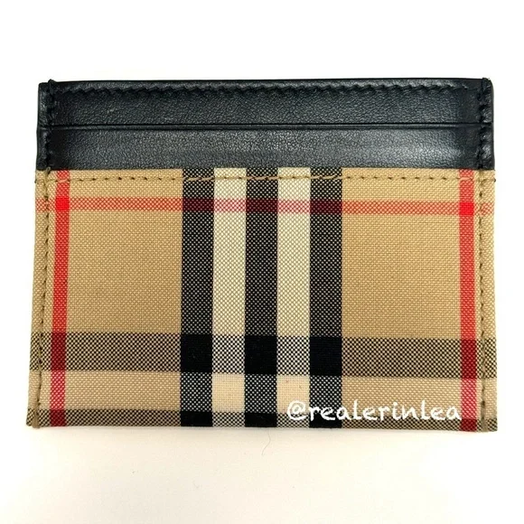 Burberry Card Holder Tartan Plaid Tan Neutral NWT - Picture 4 of 8